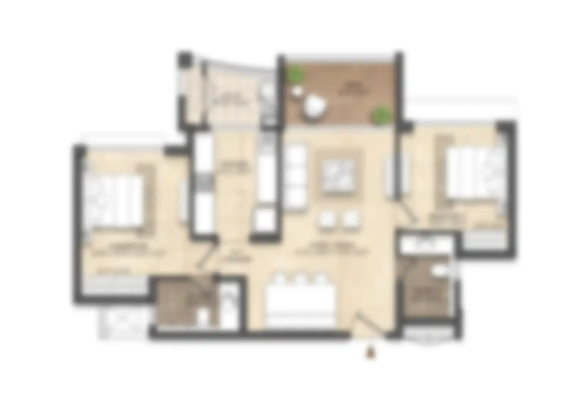 1 BHK Floor Plan at Raheja Jade City Juinagar - 490-500 sq.ft Carpet Area