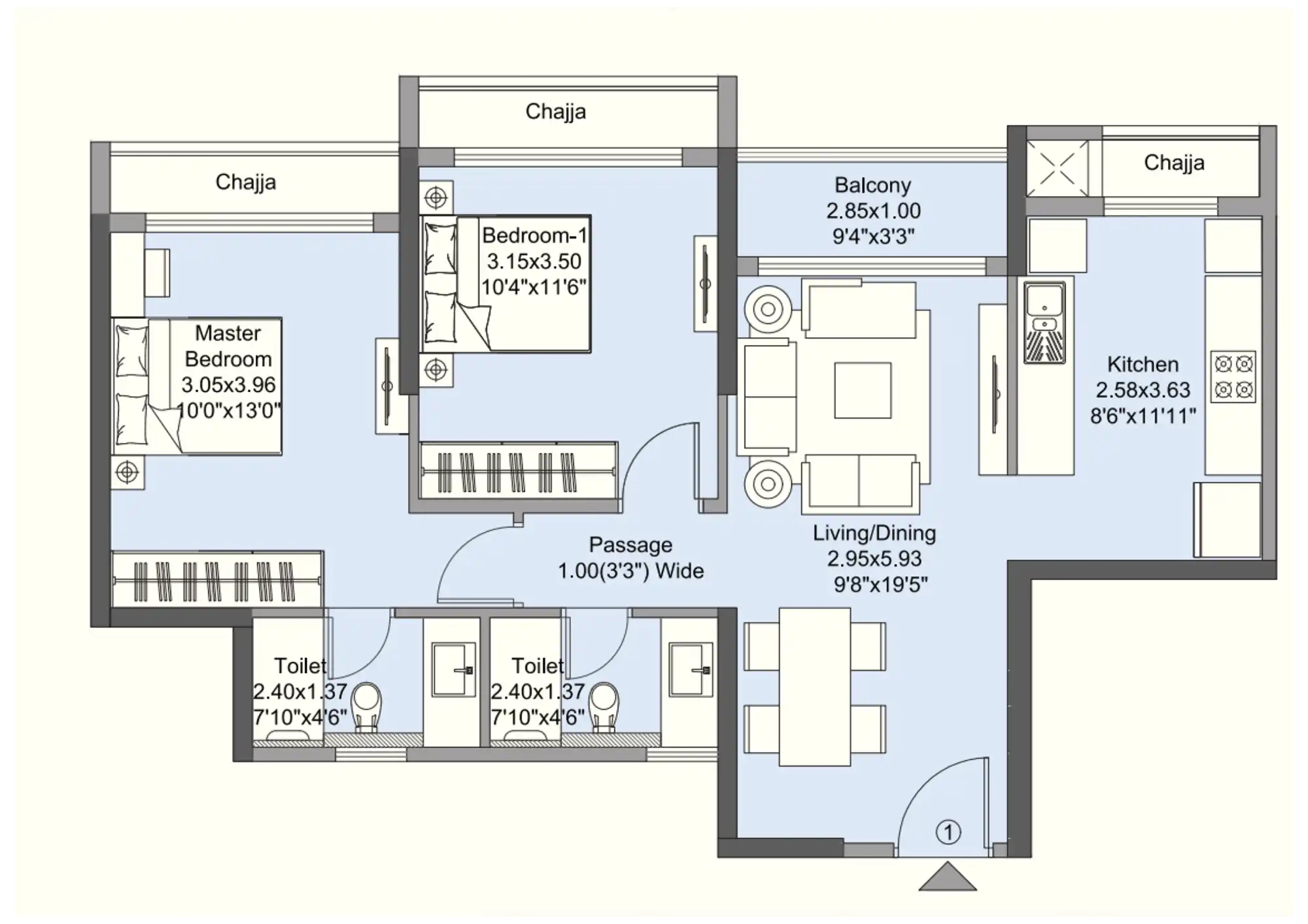 L&T Elixir Reserve 2 BHK Floor Plan